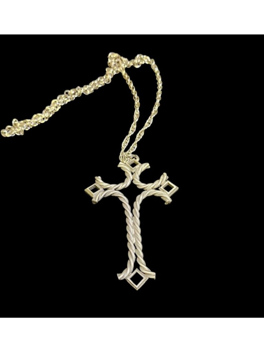 Vintage Brutalist Modern Silver Tone Twisted Wire Cross Gothic Heraldic